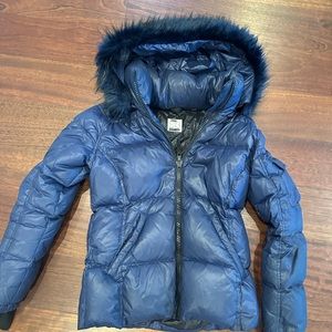 S13 blue winter jacket with faux fur hood